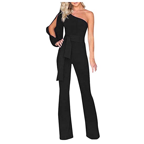 SoonerQuicker Jumpsuit Damen One Shoulder Jumpsuit Damen Abendmode Jumpsuit Damen Rot Rosa Jumpsuit Damen Elegant für Hochzeit Jumpsuit Damen Grün Jumpsuit Damen Party Overall Damen Weiss Elegant von SoonerQuicker