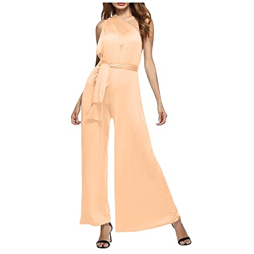 SoonerQuicker Jumpsuit Damen One Shoulder Jumpsuit Damen Zum Binden Overall Damen Weites Bein Jumpsuit Damen Abendmode Overall Damen Festlich Hochzeitsgast Jumpsuit Damen Elegant für Hochzeit von SoonerQuicker