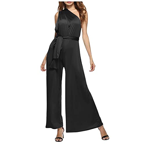 SoonerQuicker Jumpsuit Damen One Shoulder Jumpsuit Damen Zum Binden Overall Damen Weites Bein Jumpsuit Damen Abendmode Overall Damen Festlich Hochzeitsgast Jumpsuit Damen Elegant für Hochzeit von SoonerQuicker