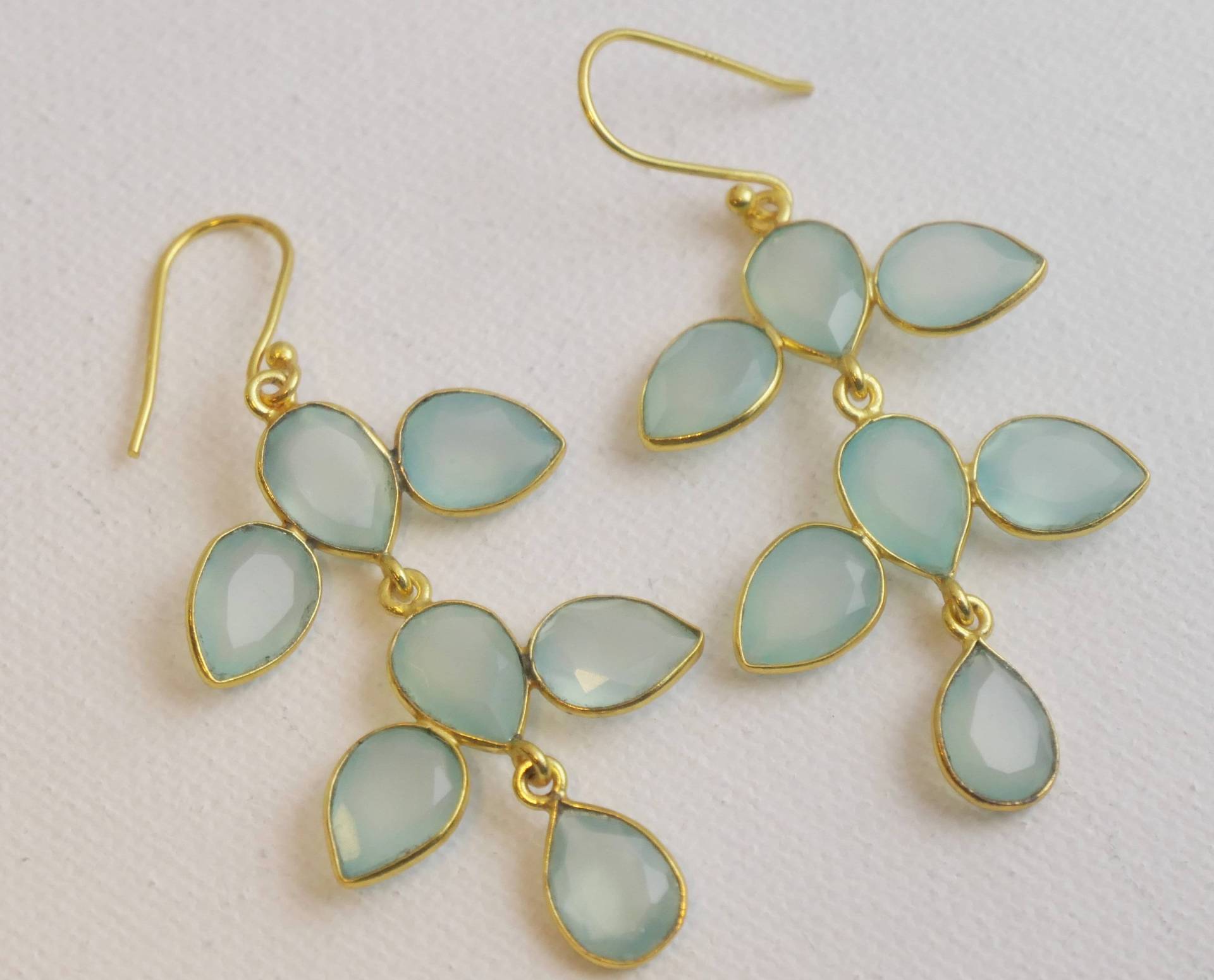 Aqua Chalcedon Kronleuchter Vermeil Gold Tropfen Ohrringe - Schmuck Geschenke Für Sie Brautschmuck von SophiaRoseUK