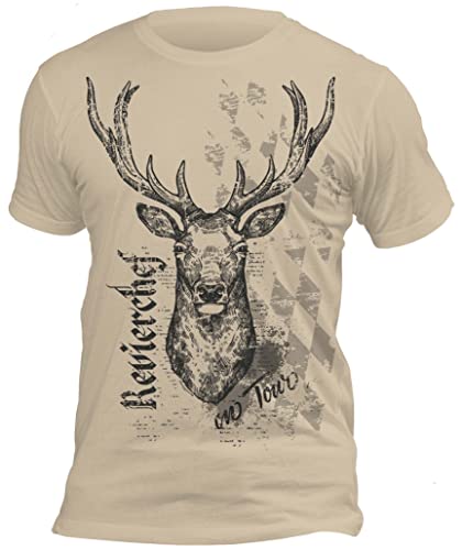 Trachten Tshirt Herren Trachtenshirt Männer Bayern Jäger Volksfest Hirsch T-Shirt Revierchef on Tour Farbe: Sand von Soreso Design