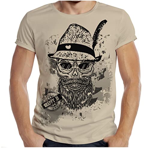 Trachten T-Shirt Herren Volksfest Trachtenshirt für Männer T-Shirt bayrisch Ozapft is Totenkopf Farbe: Sand von Soreso Design