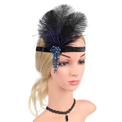 Feder-Stirnbänder, Cocktail-Kopfbedeckung für Mädchen, Maskerade, Haarschmuck, 1920er-Jahre, Flapper-Stirnband, Kristalle, Feder-Stirnbänder für Damen von Sorrowso