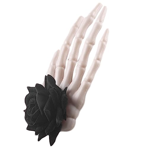 Halloween-Blumen-Haarspange für Damen, große Skelett-Hand, Haarnadel, weibliche Gothic-Rose, Blume, Seitenklammer, Urlaubskopfschmuck, florales Haar-Accessoire, modisches Haarband, dunkles von Sorrowso