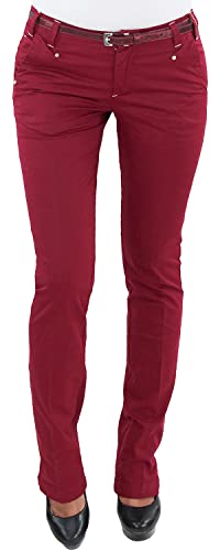 Damen Schlaghose mit Gürtel Strech Hüft Jeans Hose Bootcut Beige Rot Grau B 40 (L) von Sotala