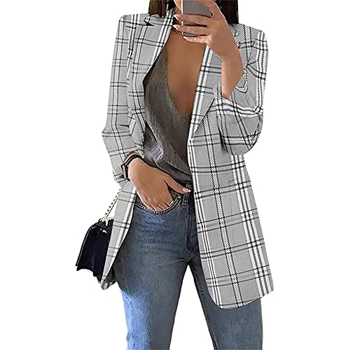 Soulolo Blazer Damen Elegant Damenjacke Longblazer Business Lang Jacke Slim Jacke Mantel Damen Cardigan Anzüge Bedruckter Anzug von Soulolo