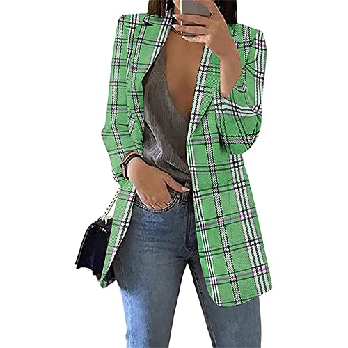 Soulolo Blazer Damen Elegant Damenjacke Longblazer Business Lang Jacke Slim Jacke Mantel Damen Cardigan Anzüge Bedruckter Anzug von Soulolo