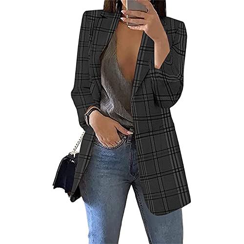 Soulolo Blazer Damen Elegant Damenjacke Longblazer Business Lang Jacke Slim Jacke Mantel Damen Cardigan Anzüge Bedruckter Anzug von Soulolo