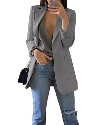 Soulolo Blazer Damen Elegant Damenjacke Longblazer Business Lang Jacke Slim Jacke Mantel Damen Cardigan Anzüge Bedruckter Anzug von Soulolo