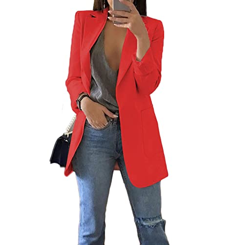 Soulolo Blazer Damen Elegant Damenjacke Longblazer Business Lang Jacke Slim Jacke Mantel Damen Cardigan Anzüge Bedruckter Anzug von Soulolo