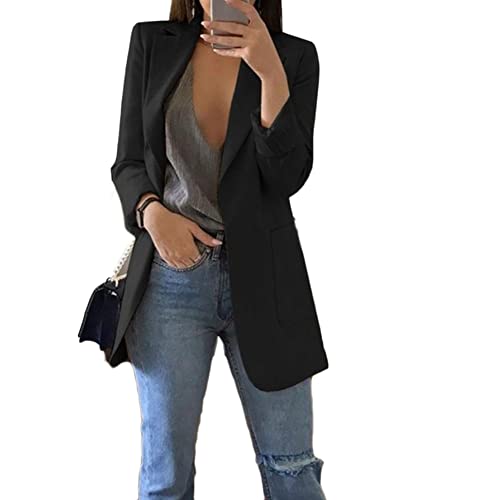 Soulolo Blazer Damen Elegant Damenjacke Longblazer Business Lang Jacke Slim Jacke Mantel Damen Cardigan Anzüge Bedruckter Anzug von Soulolo