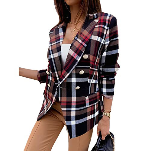 Soulolo Damen Winter Blazer Damen Jacke Büro Damen Elegant Langarm Blazer Karierter Blazer Mantel Casual mit Tasche Kurzblazer Business Anzüge Mantel Geschäft Outwear von Soulolo