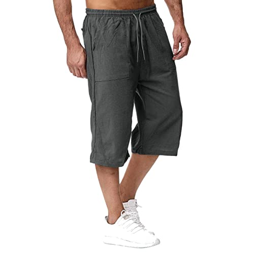 Herren LeinenShorts 3/4 Länge Hosen Sommerhose Strand Yoga Jogger Casual Sweatpants 0 von Soupliebe