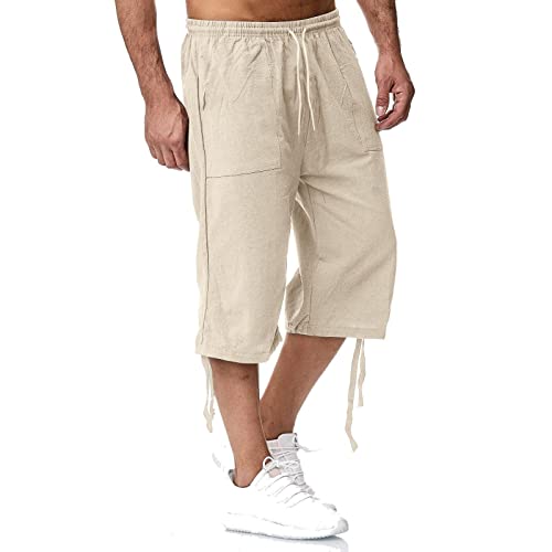 Herren LeinenShorts 3/4 Länge Hosen Sommerhose Strand Yoga Jogger Casual Sweatpants 0 von Soupliebe