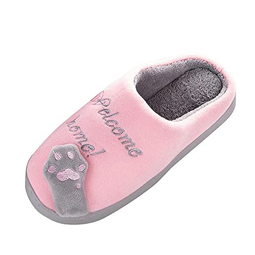 Soupliebe Hausschuhe-Für-Damen Warm Geschlossen Fußbett Pantoffeln Lustig Katze Rosa Schwarz Pantolette Winter-Plüsch-Sohle-Stiefel-Winterschuhe Memory Foam Home Rutschfeste Slippers B1 von Soupliebe