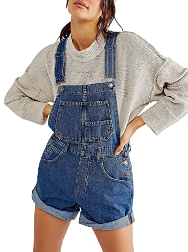 Sovoyontee Damen Jean Shortalls Verstellbare Träger Manschettensaum Denim Bib Overalls Shorts Strampler Jumpsuits Blau L von Sovoyontee