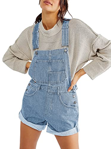 Sovoyontee Damen Jean Shortalls Verstellbare Träger Manschettensaum Denim Bib Overalls Shorts Strampler Jumpsuits Himmelblau L von Sovoyontee