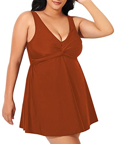 Sovoyontee Tankini-Badeanzug für Damen, Übergröße, zweiteilig, fließend, Bauchkontrolle, Badeanzüge mit gedrehter Vorderseite, Kastanie, 3XL Mehr von Sovoyontee