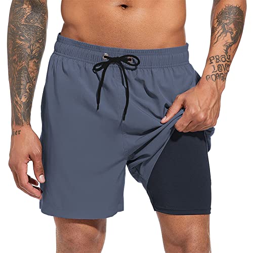 Herren Badehose Quick Dry Beach Shorts mit Kompressionsfutter Badeshorts mit Reißverschlusstaschen, GRAU, XL von Sovtemp