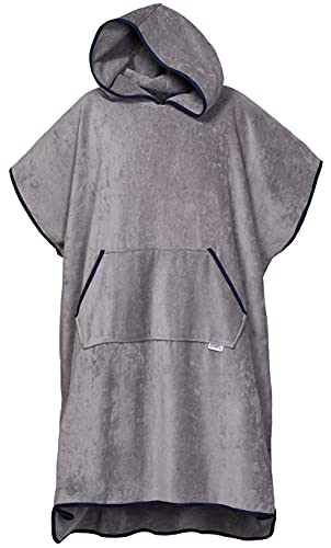 Sowel® Surf Poncho, 100% Bio-Baumwolle, Umziehhilfe, Damen und Herren, Bademantel, Badeponcho, Hergestellt in Portugal, Grau/Navy von Sowel