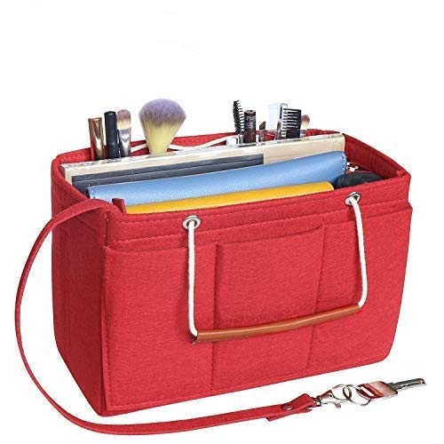 Soyizom Filztasche Organizer Insert Handtasche passt Speedy 30-40, Handtasche Organizer Insert für Tote mit Griffen Schlüsselbund(groß, rot) von Soyizom