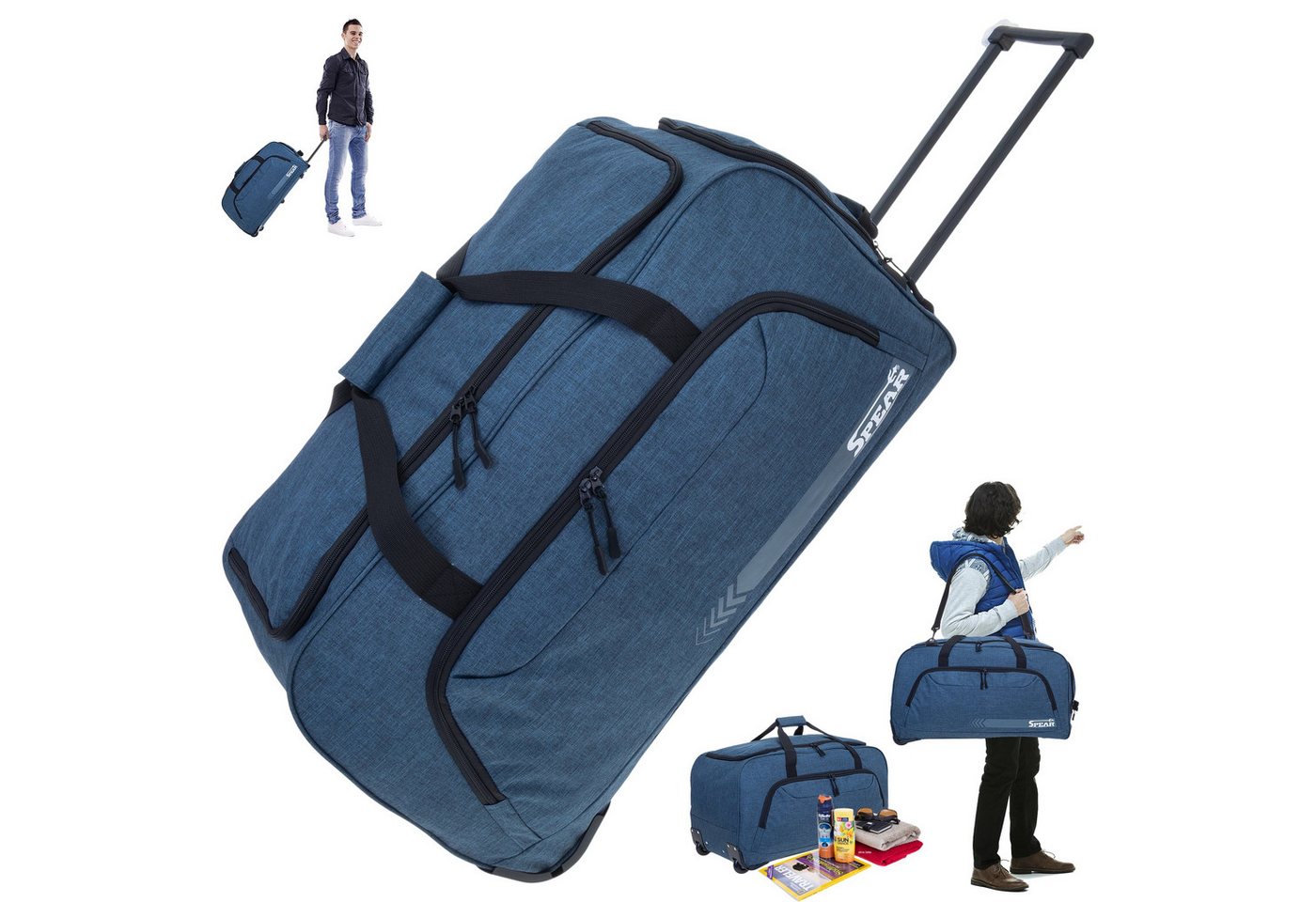 Spear Bags Trolley Cruiser Reisetasche 85 L 68 cm Trolly mit Schultergurt, Reise Tasche Rollen Schuhfach Damen Herren + Koffergurt von Spear Bags