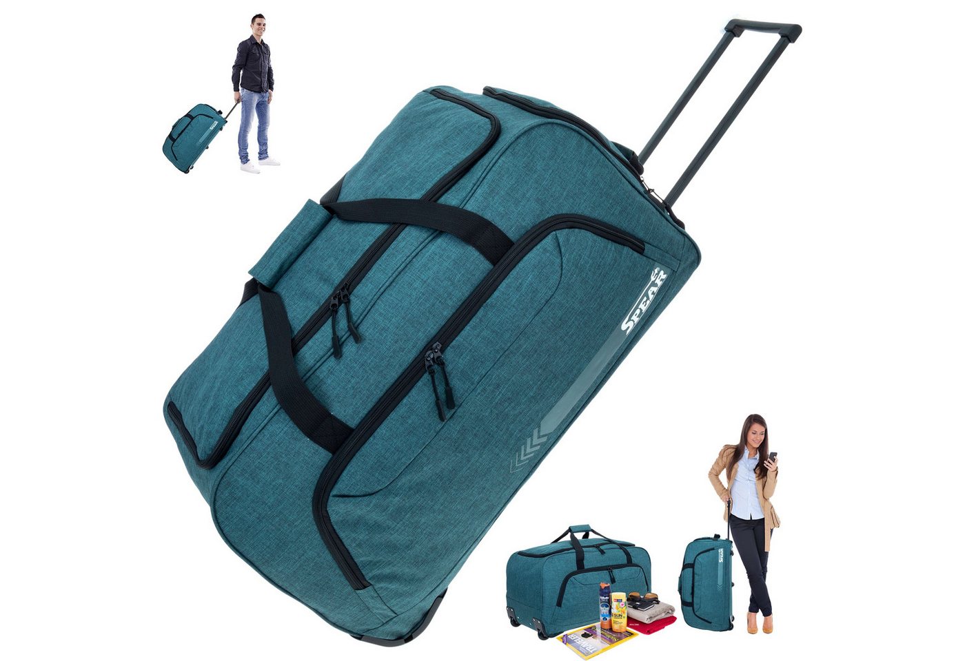 Spear Bags Trolley Cruiser Reisetasche 85 L 68 cm Trolly mit Schultergurt, Reise Tasche Rollen Schuhfach Damen Herren + Koffergurt von Spear Bags