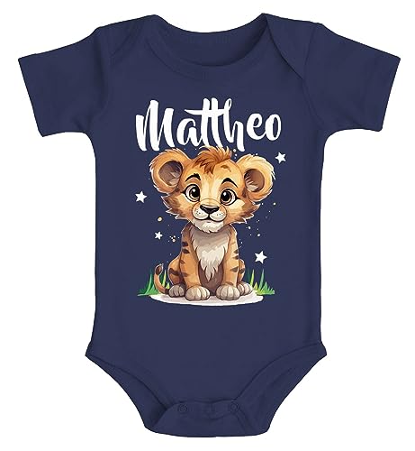 SpecialMe® Baby Body mit Namen personalisierbar Kleiner Löwe Tiermotiv Namensgeschenke Geburt Bio Baumwolle Navy 3-6 Monate von SpecialMe