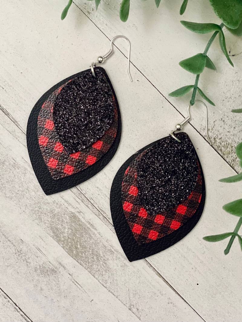 Rote Und Schwarze Karierte Ohrringe Des Büffels, Weihnachtsohrringe, Handgemachter Schmuck, Geschenk Für Sie von SpeckledSparrowTX