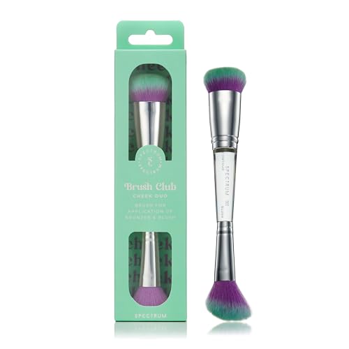 Spectrum Collections Brush Club Double Ended Face Make Up Brush, Spectrum Dual Makeup Brush for Contour, Rouge or Buffing with Hypoallergenic Bristles, Green Purple Duo Makeup Brush von Spectrum Collections