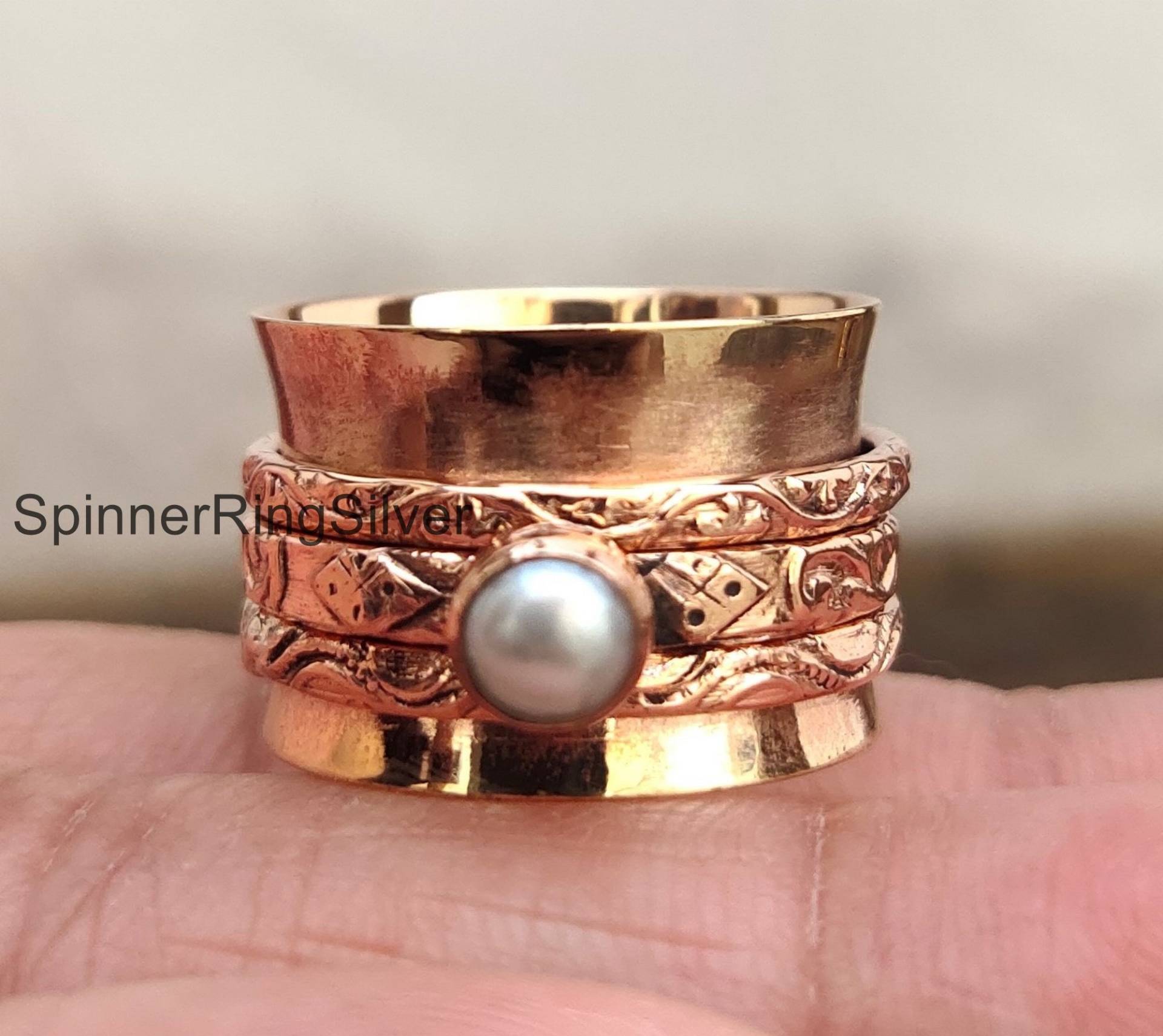 Perlenring Kupfer, Kupfer Spinner Ring, Meditation Handgemachter Kupferring, Schöner Boho Schmuck, Frauen Sk1320 von SpinnerRingSilver