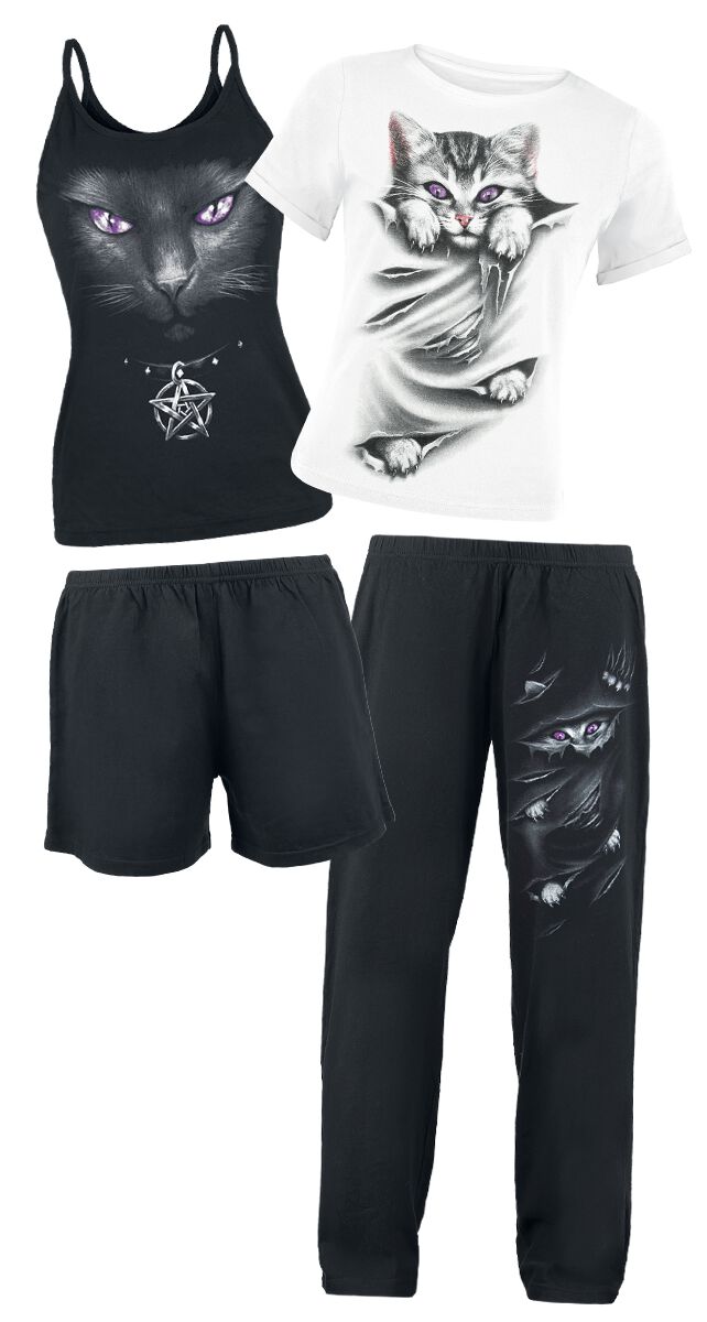 Spiral Schlafanzug - Bright Eyes - S bis XL - für Damen - Größe S - schwarz/weiß von Spiral