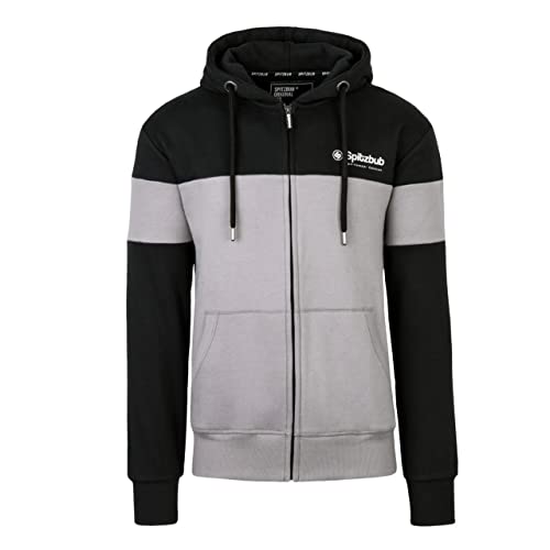 Spitzbub Herren Sweatjacke Hooded Zip mit Kapuze Kapuzenpullover Sports Sweatjacke in Grau mit Armapplikation in Grau Schwarz (as3, Alpha, xx_l, Regular, Regular) von Spitzbub