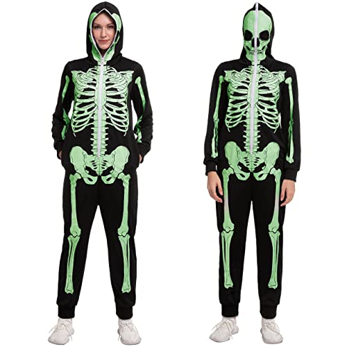 Spooktacular Creations Erwachsene Damen Herren Skeleton Glow in The Dark Einteiler Pyjama-Overall für Halloween-Kostüm, Süßes oder Saures, Themenparty-XXL von Spooktacular Creations