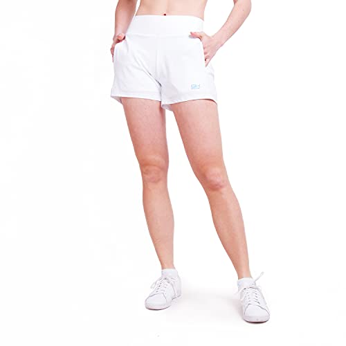 Sportkind Mädchen & Damen 2-in-1 Tennis Shorts mit Ballhalter, Innenhose & Taschen, atmungsaktiv, weiß, Gr. L von Sportkind