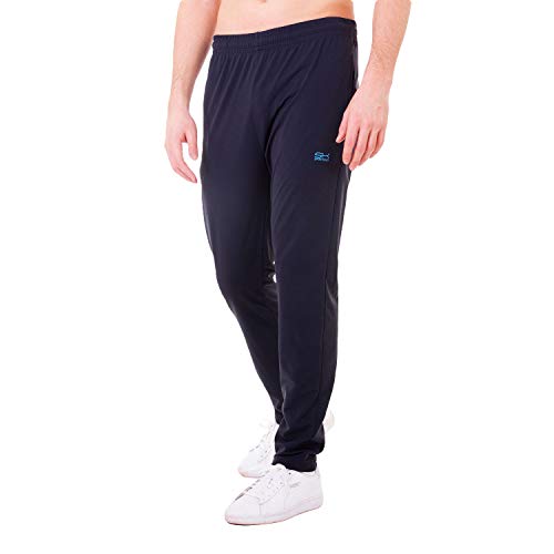 Sportkind Jungen & Herren Tennis, Fitness, Sport Trainingshose mit Reißverschluss am Beinende, schmale Passform, atmungsaktiv, Navy blau, Gr. L von Sportkind