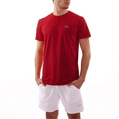 Sportkind Jungen & Herren Tennis, Running, Fitness Rundhals T-Shirt, atmungsaktiv, UV-Schutz UPF 50+, Kurzarm, Bordeaux rot, Gr. M von Sportkind