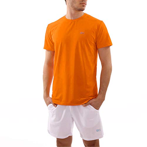 Sportkind Jungen & Herren Tennis, Running, Fitness Rundhals T-Shirt, atmungsaktiv, UV-Schutz UPF 50+, Kurzarm, orange, Gr. L von Sportkind