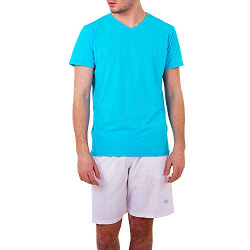 Sportkind Jungen & Herren Tennis, Running, Fitness T-Shirt V-Ausschnitt, atmungsaktiv, UV-Schutz UPF 50+, Kurzarm, türkis, Gr. 152 von Sportkind