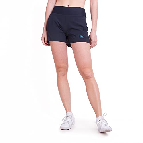 Sportkind Mädchen & Damen 2-in-1 Tennis Shorts mit Ballhalter, Innenhose & Taschen, atmungsaktiv, Navy blau, Gr. S von Sportkind