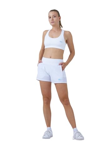 Sportkind Mädchen & Damen 2-in-1 Tennis Shorts mit Ballhalter, Innenhose & Taschen, atmungsaktiv, weiß, Gr. S von Sportkind