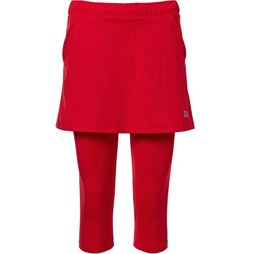 Sportkind Mädchen & Damen 2-in-1 Tennisrock mit Taschen & 3/4 Capri Leggings, Laufrock, Yogahose mit Rock, Sport Skapri, rot, Gr. S von Sportkind