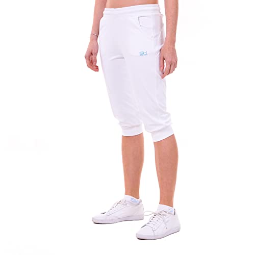 Sportkind Mädchen & Damen 3/4 Jogginghose mit Bündchen & Taschen, atmungsaktive Sport Caprihose ideal für Yoga, Tennis, Fitness, weiß, Gr. XL von Sportkind