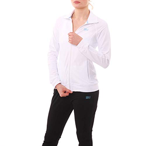 Sportkind Mädchen & Damen Fitness, Sport, Tennisjacke ohne Kapuze mit Taschen, atmungsaktiv, weiß, Gr. 134 von Sportkind