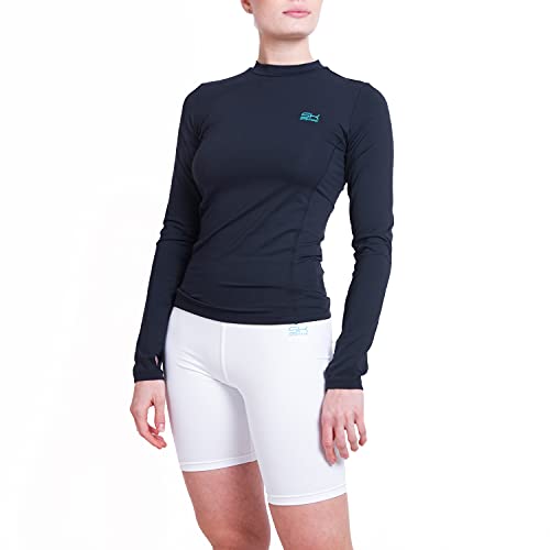 Sportkind Mädchen & Damen Sport Langarm Funktionsshirt mit Daumenloch, Laufshirt, UV-Schutz, atmungsaktiv, Navy blau, Gr. 152 von Sportkind