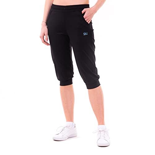 Sportkind Mädchen & Damen 3/4 Jogginghose mit Bündchen & Taschen, atmungsaktive Sport Caprihose ideal für Yoga, Tennis, Fitness, schwarz, Gr. S von Sportkind