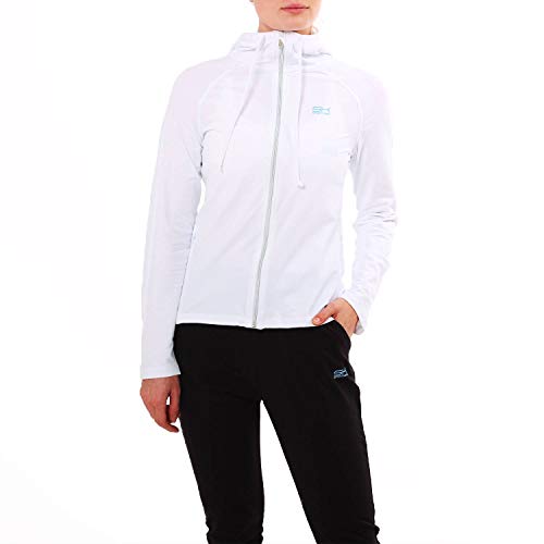 Sportkind Mädchen & Damen Tennis, Fitness, Sport Joggingjacke mit Kapuze & RV-Tasche, atmungsaktiv, weiss, Gr. 110 von Sportkind