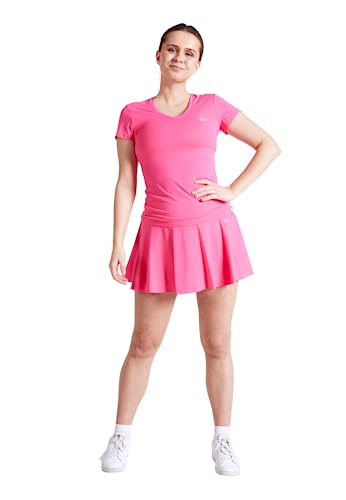 Sportkind Mädchen & Damen Tennis, Fitness, Sport T-Shirt, Kurzarm, V-Ausschnitt, UV-Schutz UPF 50+, atmungsaktiv, Hibiscus pink, Gr. 146 von Sportkind