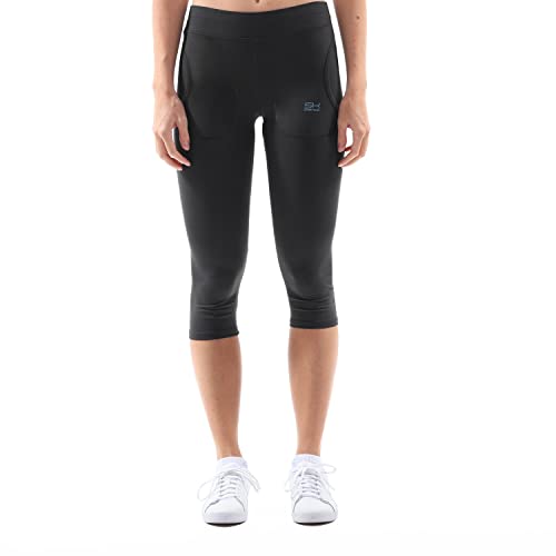 Sportkind Mädchen & Damen Tennis, Fitness Tights, Sport 3/4 Capri Leggings mit Taschen, Mid Waist, blickdicht, atmungsaktiv, schwarz, Gr. S von Sportkind