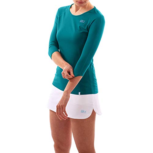 Sportkind Mädchen & Damen Tennis, Running, Sport 3/4 Langarmshirt mit Rundhalsausschnitt, UV-Schutz UPF 50+, atmungsaktiv, Petrol grün, Gr. XL von Sportkind